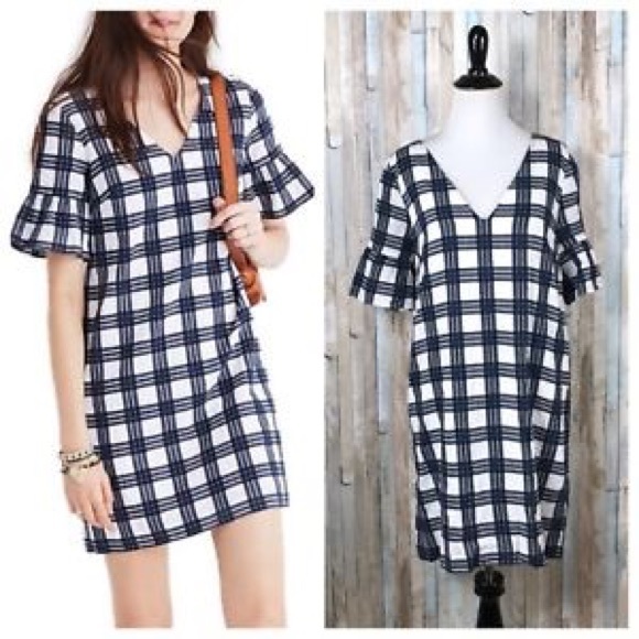 Madewell Black and White Plaid Print Tunic Dress - Picture 1 of 3